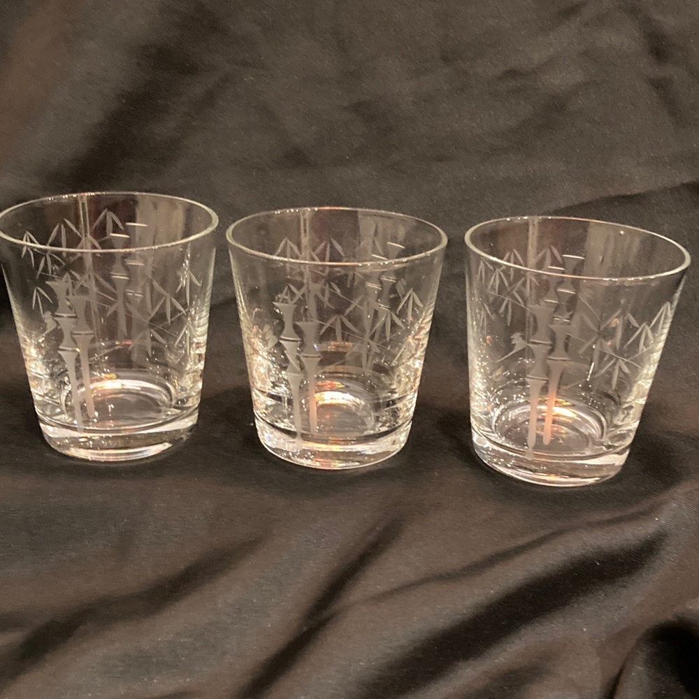MCM Noritake Etched Bamboo Old Fashioned Glass Set